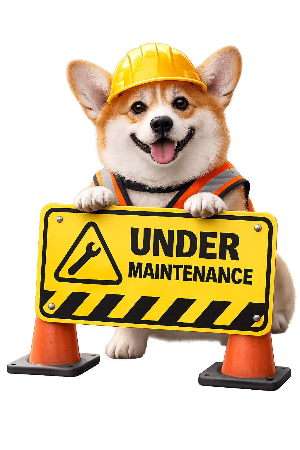 Corgi mit Wartungsschild